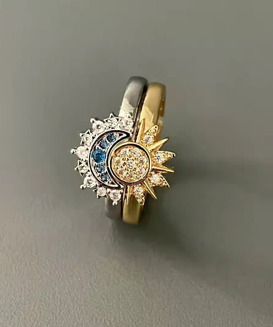 Boho Sterling Silver Zircon The Sun And The Moon Shine Together Couple Rings