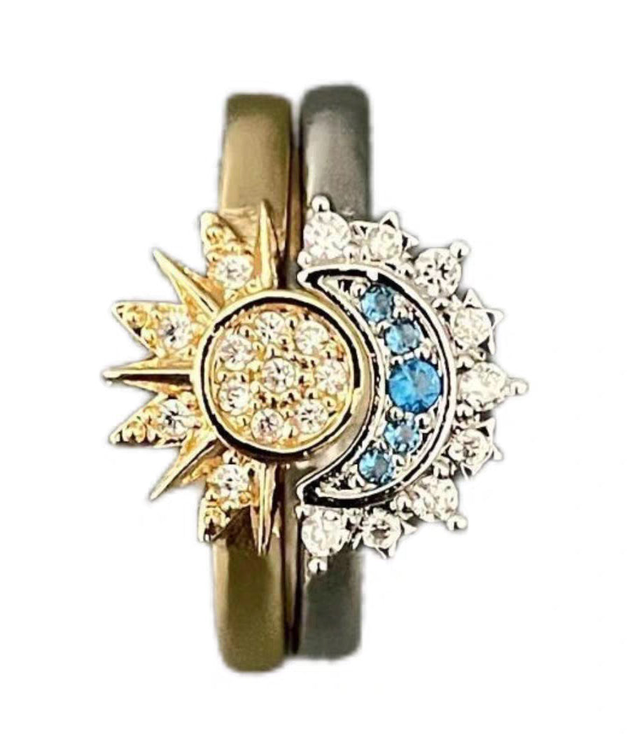 Boho Sterling Silver Zircon The Sun And The Moon Shine Together Couple Rings