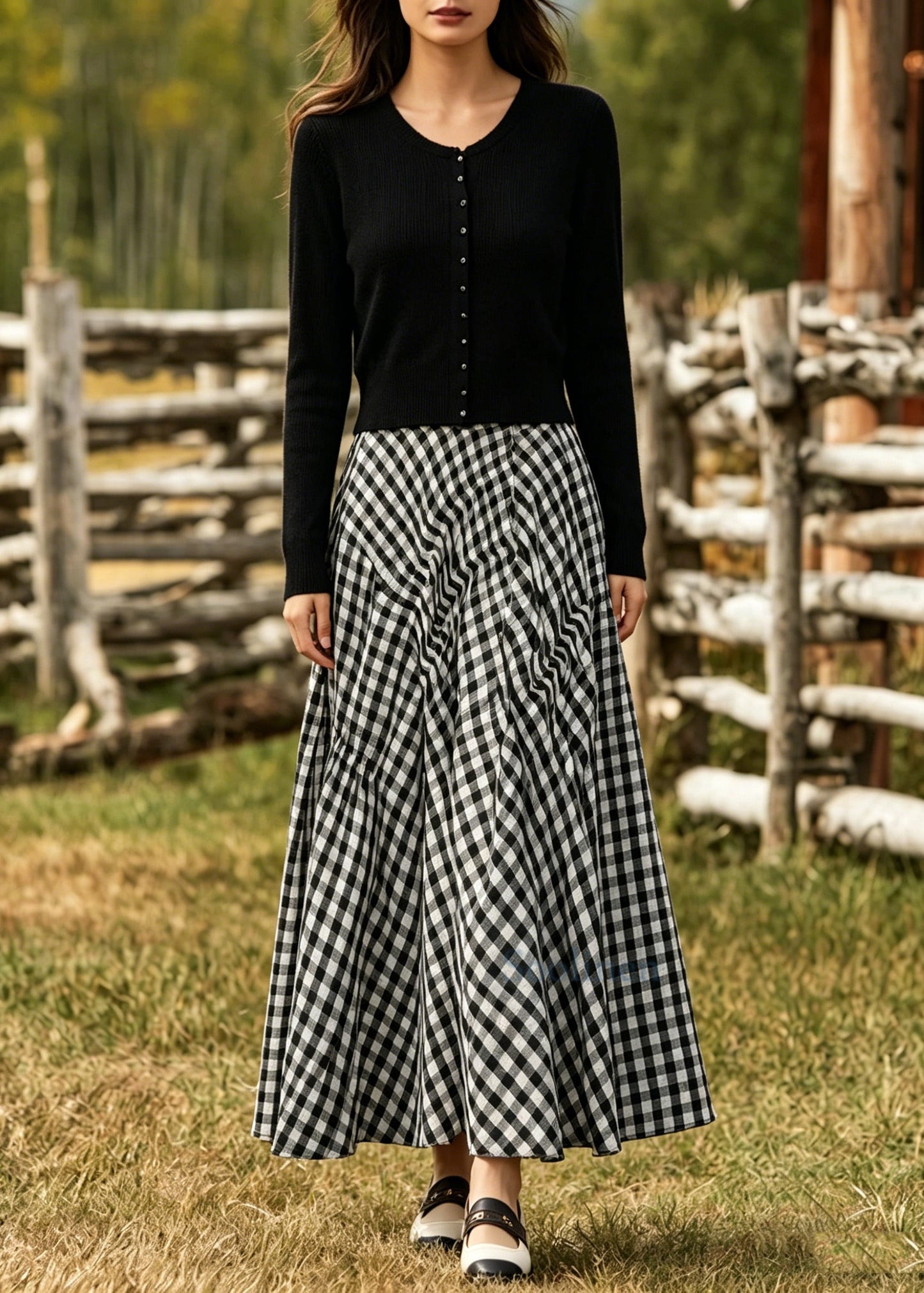 Boho V Neck Plaid Exra Large Hem Cotton Two Pieces Set Spring