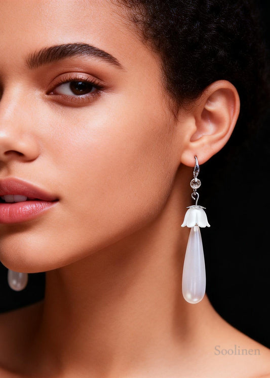 Boho White Water Droplet Pearl Drop Earrings