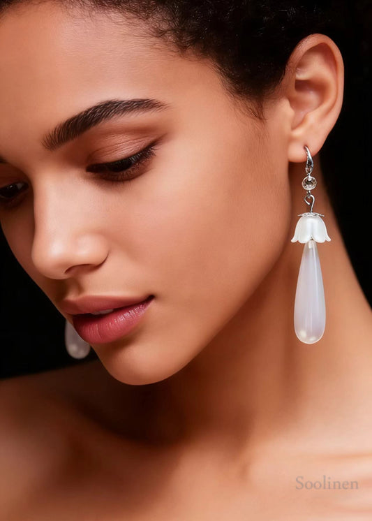Boho White Water Droplet Pearl Drop Earrings