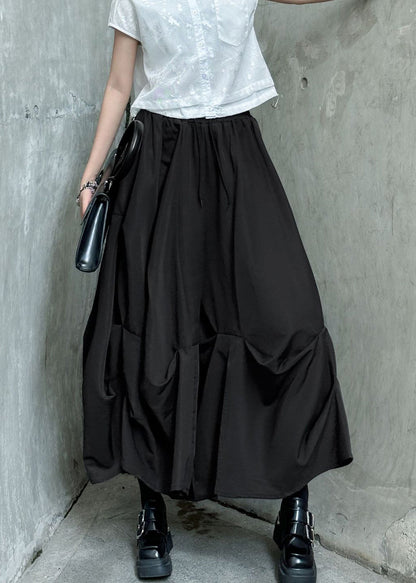 Boutique Black High Waist Patchwork Wrinkled Cotton Skirts Summer