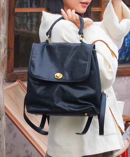 Boutique Black Solid Durable Leather Versatile Womens Backpack Bag