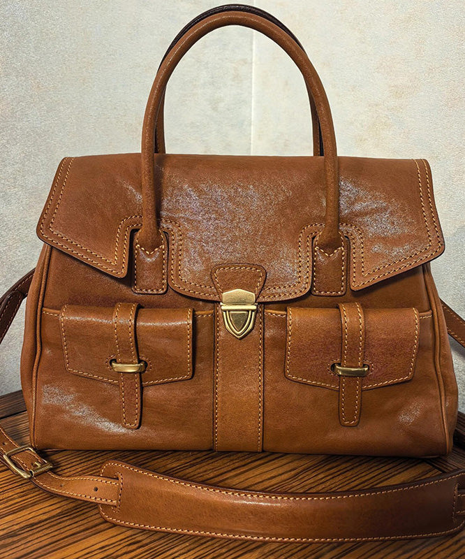 Boutique Brown Large Capacity Calf Leather Message Bag