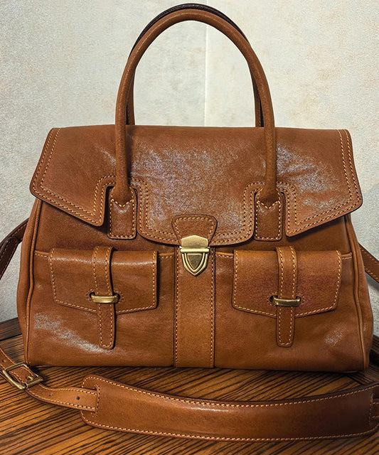 Boutique Brown Large Capacity Calf Leather Message Bag