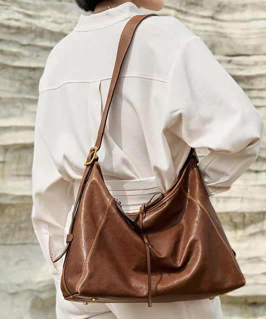 Boutique Brown Solid Durable Large Capacity Leather Shoulder Bags