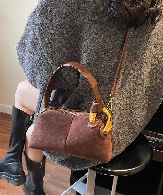Boutique Camel Solid Durable Patchwork Fine Suede Tote Handbag