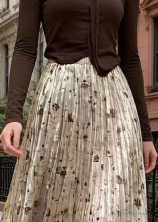 Boutique Champagne Print Exra Large Hem Silk Velvet Skirt Spring