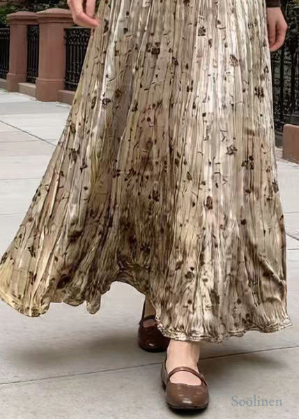 Boutique Champagne Print Exra Large Hem Silk Velvet Skirt Spring