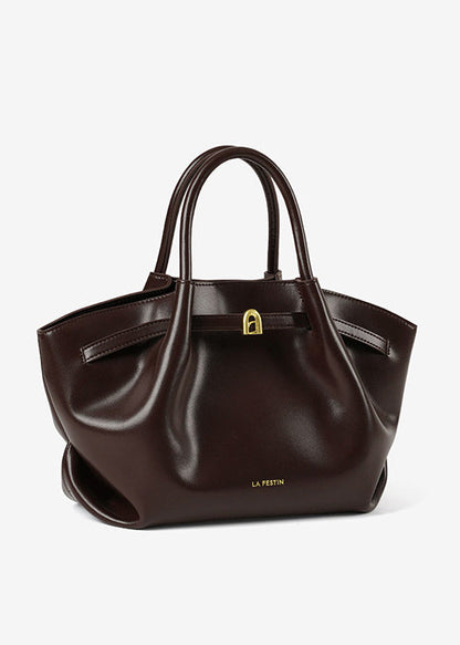 Boutique Chocolate Solid Durable Large Capacity Faux Leather Tote Handbag