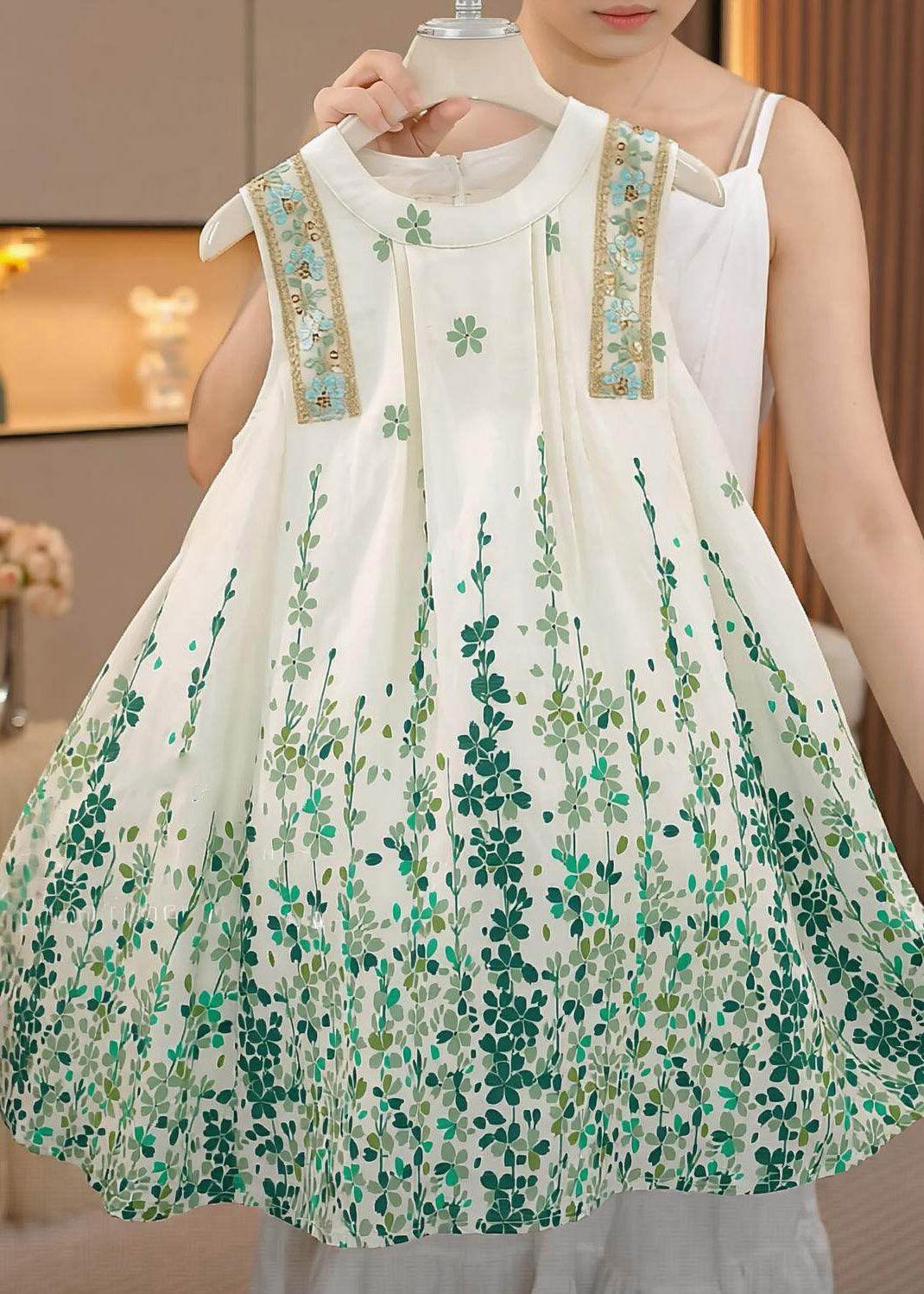Boutique Green O-Neck Print Girls Maxi Dress Summer