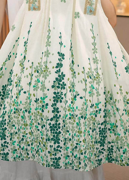 Boutique Green O-Neck Print Girls Maxi Dress Summer