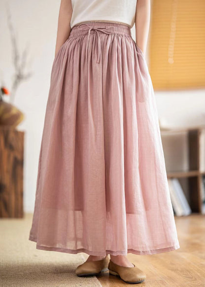 Boutique Green Pockets Elastic Waist Linen Skirts Summer