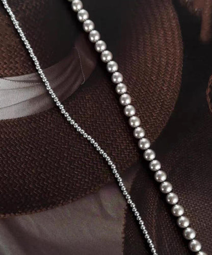 Boutique Grey Alloy Double-Layer Pearl Pendant Necklace