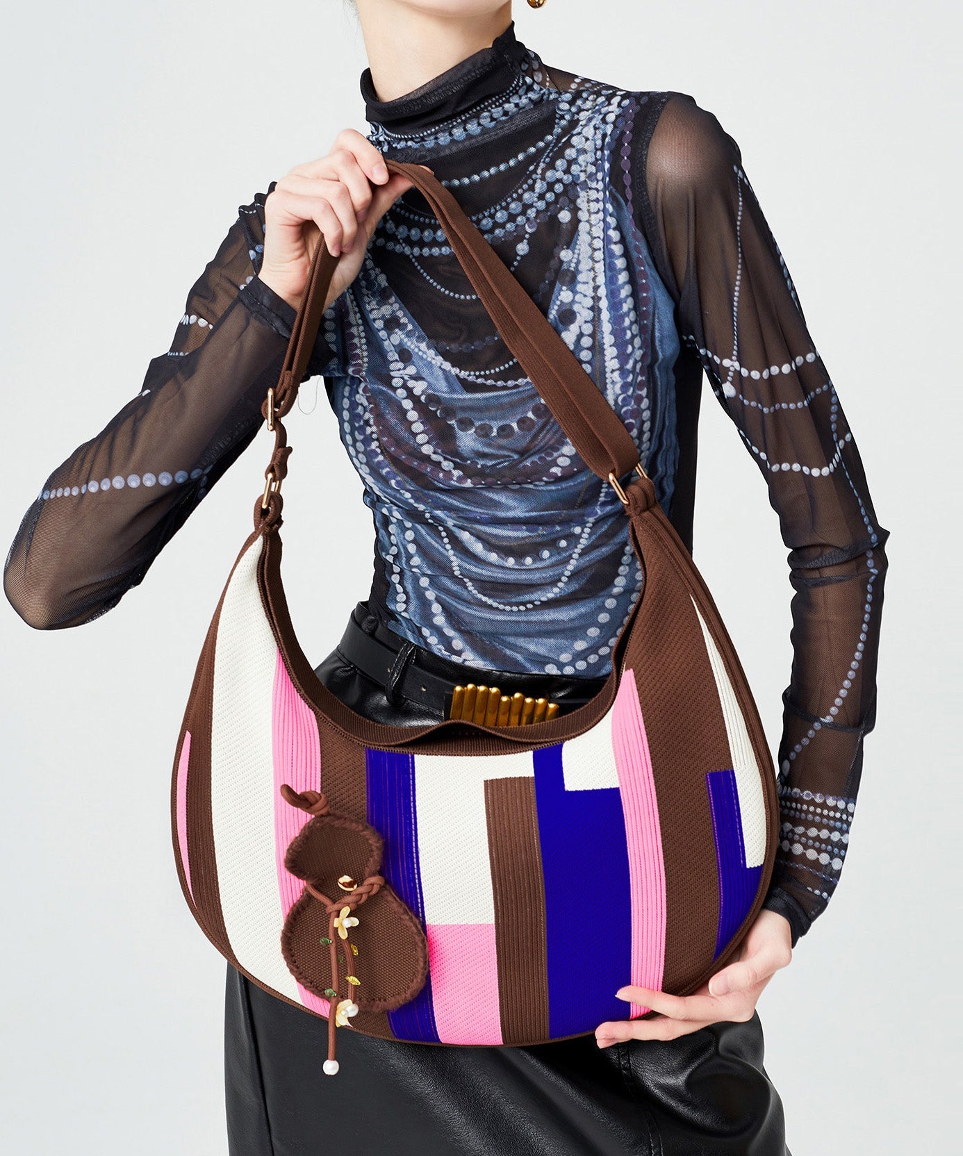 Boutique Multicolour Solid Durable Pendant Cotton Hobo Bag