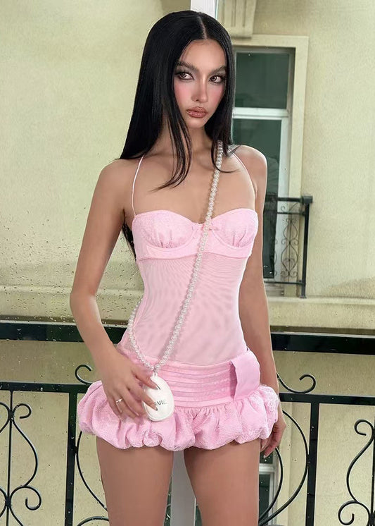 Boutique Pink Bustier Top Halter Tea Dress Summer
