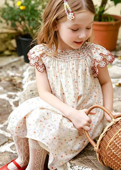 Boutique Pink Embroideried Print Cotton Baby Girls Day Dress Summer