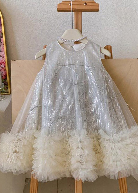 Boutique Pink O-Neck Tulle Kids Long Dress Sleeveless