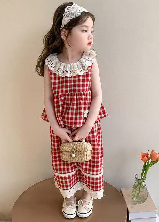 Boutique Pink Ruffled Print Kids Top And Wide Leg Pants Two Piece Set Sleeveless
