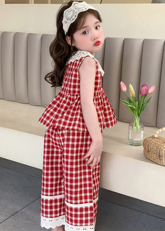 Boutique Pink Ruffled Print Kids Top And Wide Leg Pants Two Piece Set Sleeveless