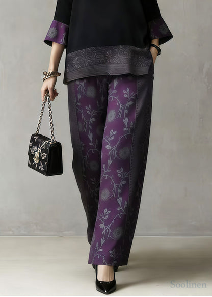 Boutique Purple Jacquard Patchwork Silk Two Pieces Set Summer