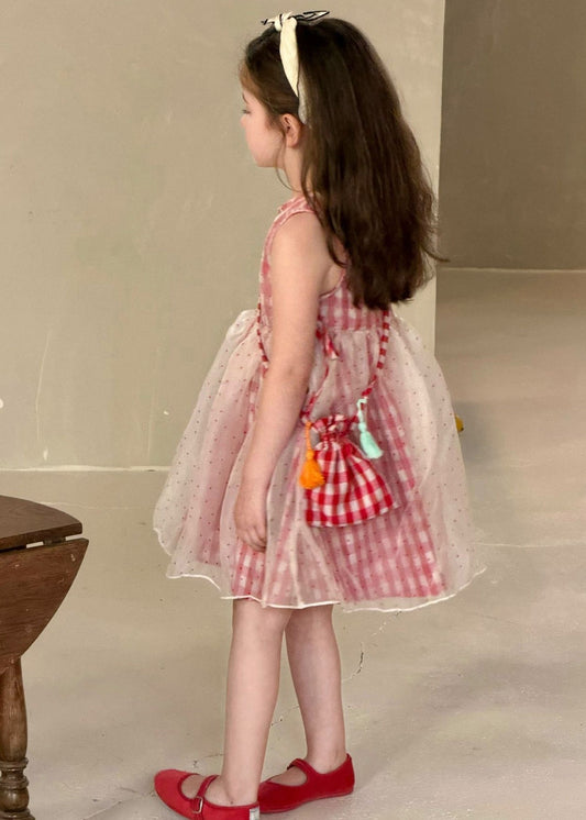 Boutique Red Plaid Patchwork Tulle Baby Girls Maxi Dresses Sleeveless