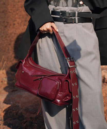 Boutique Red Pockets Durable Calf Leather Hobo Bag