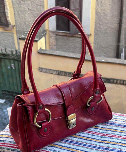 Boutique Red Solid Durable Calf Leather Hobo Bag