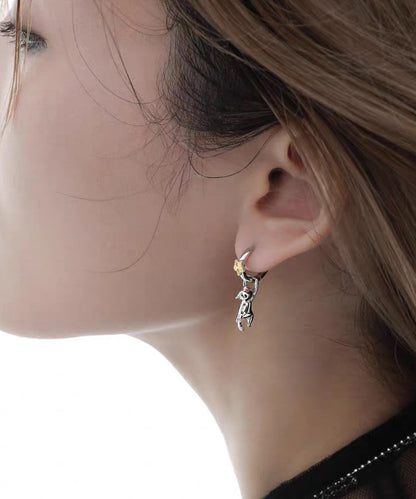 Boutique Silk Sterling Silver Zircon The Cat Picking Stars Drop Earrings