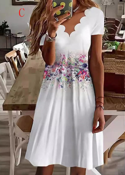Boutique V Neck Print Cotton Mid Dress Summer