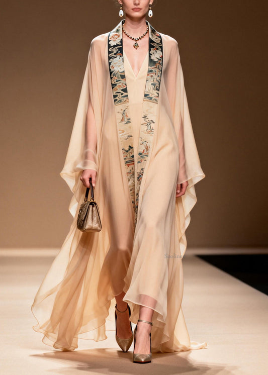 Boutique V Neck Print Patchwork Chiffon Two-Piece Set Spring