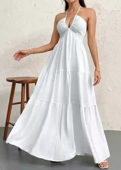 Boutique White Backless Cotton Spaghetti Strap Dress Summer