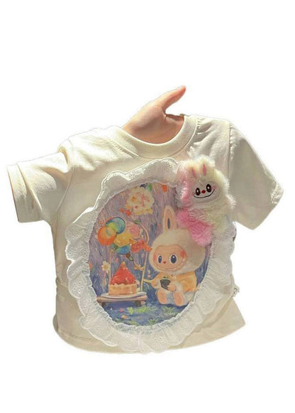 Boutique White O-Neck Cartoon Print Kids T Shirt Short Sleeve