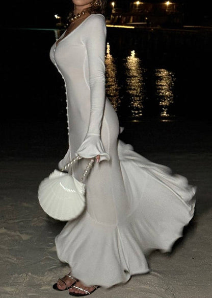 Boutique White Ruffled Side Open Cotton Vacation Dresses Summer