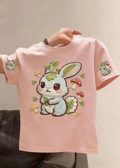 Brief White O-Neck Cartoon Print Girls Tops Summer