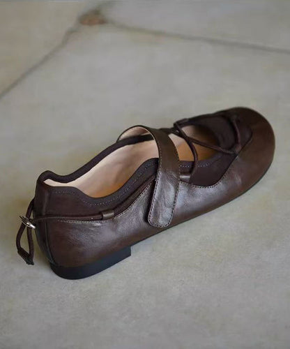 Brown Faux Leather Cross Strap Splicing Flat Shoes For Women