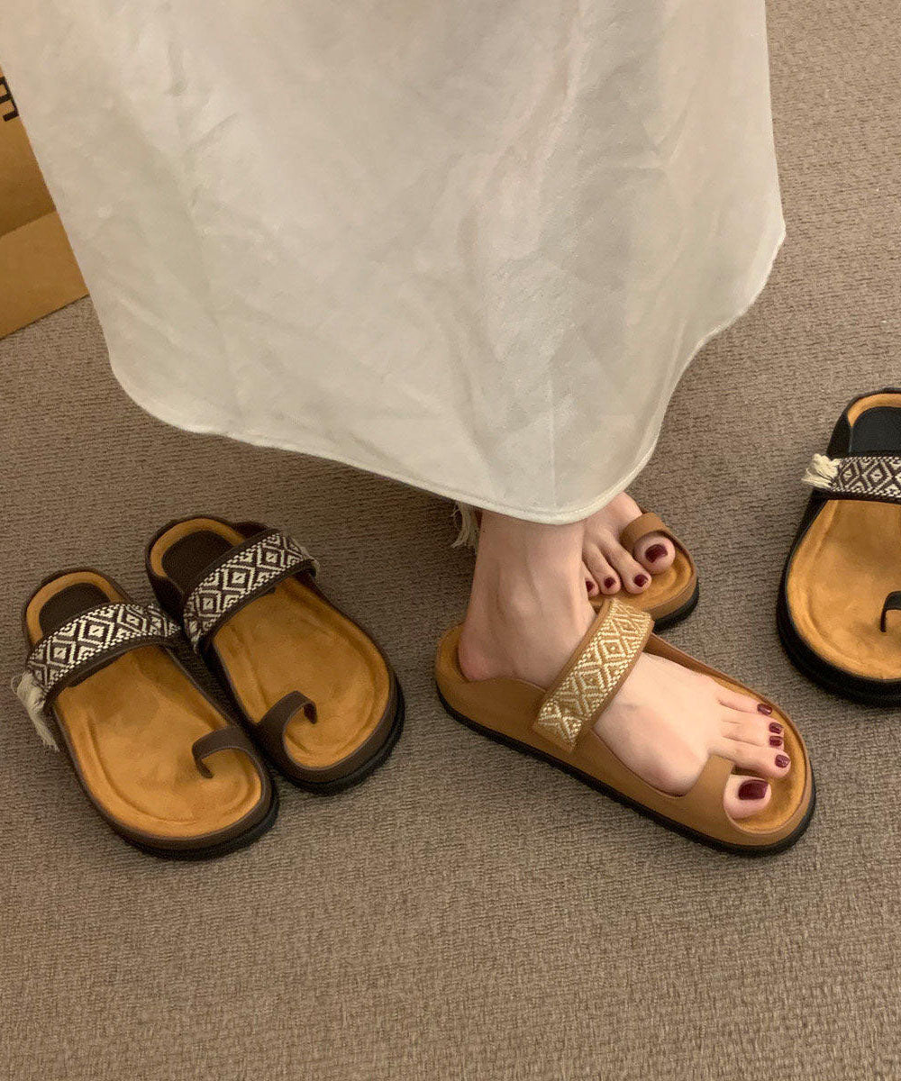 Brown Faux Leather Soft Toed Slippers For Summer 2026