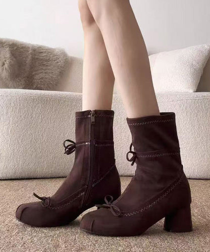 Brown Suede Chic Bow Splicing Boots