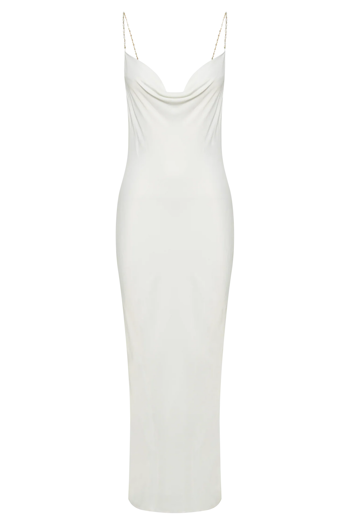 Cowl Midi Dress With Pearl Trim - White
