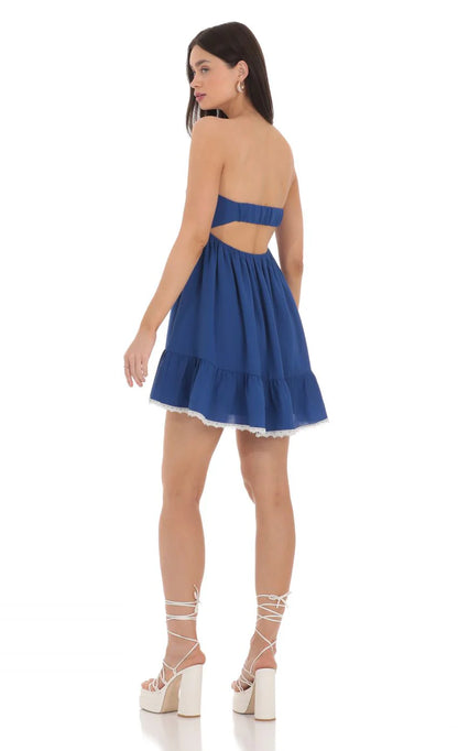 Front Tie Babydoll Dress in Blue