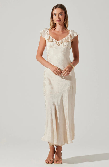 Freesia Jacquard Print Ruffle Midi Dress