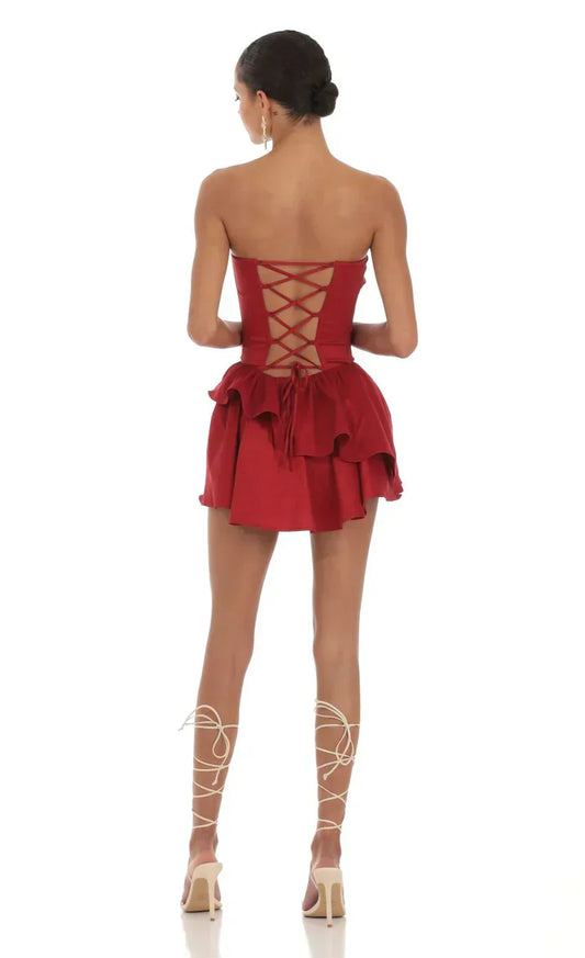 Corset Strapless Dress in Red