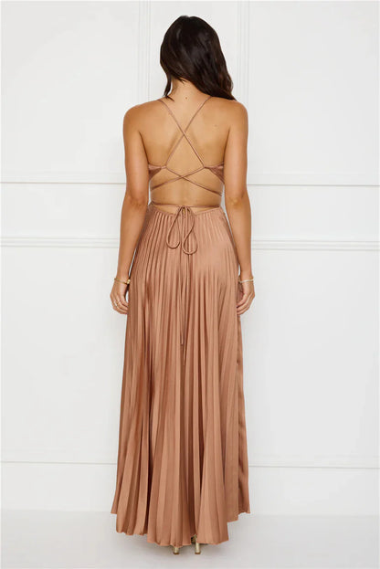 Solara Satin Maxi Dress Brown