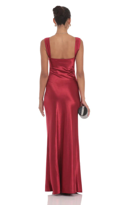 Satin Lace-Bust Dress in Red
