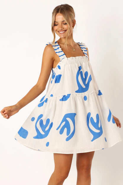 Elena Mini Dress - Blue Print