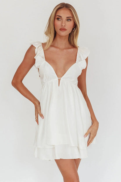 Siren Song Frill Strap Mini Dress White