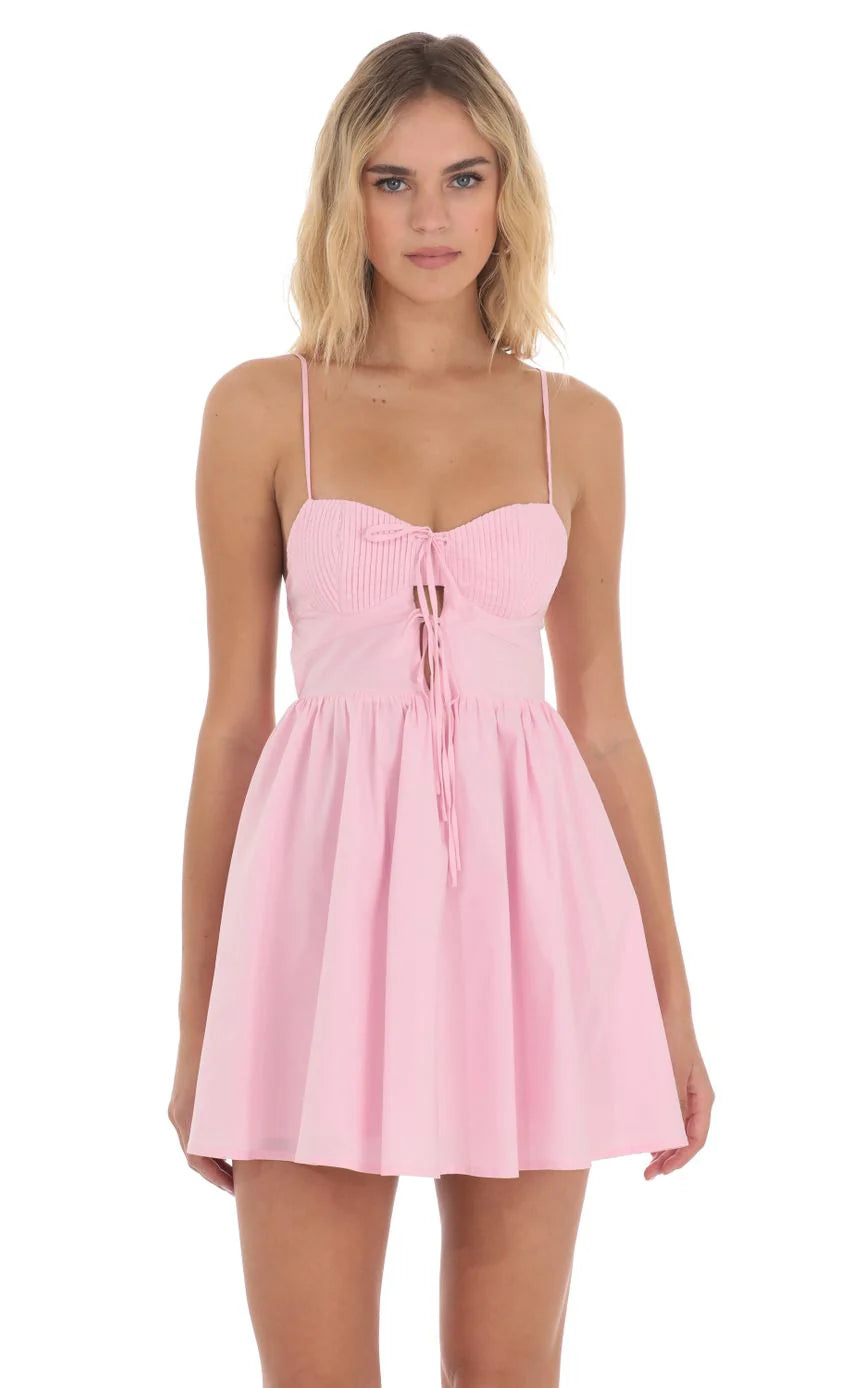 Front Ties A-line Dress in Pink