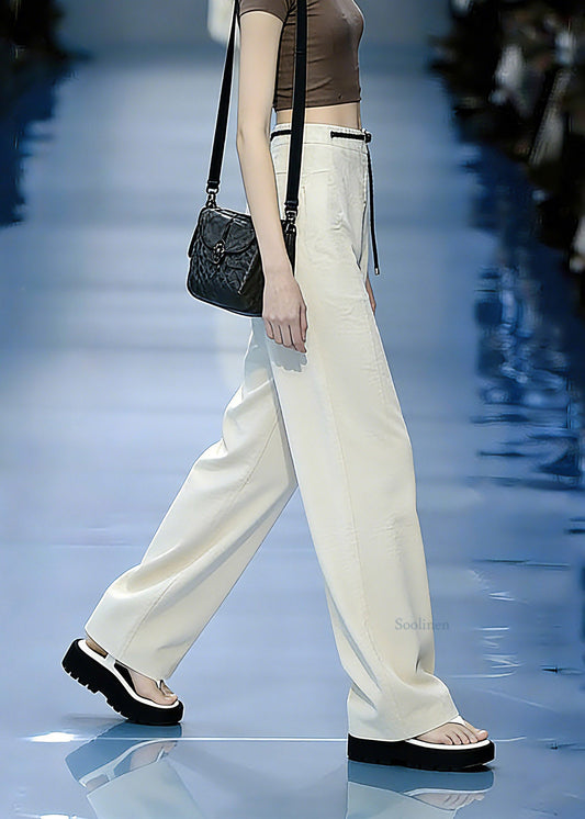 Casual Apricot Sashes Pockets Wide Leg Pants