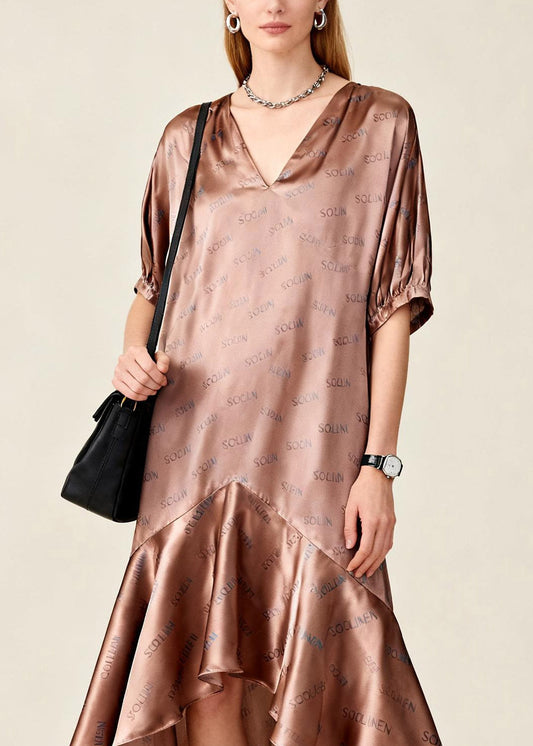 Casual Asymmetrical Print Patchwork Maxi Dress Short Sleeve