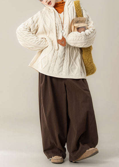 Casual Beige Hooded Knit Sweaters Three Pieces Set Spring